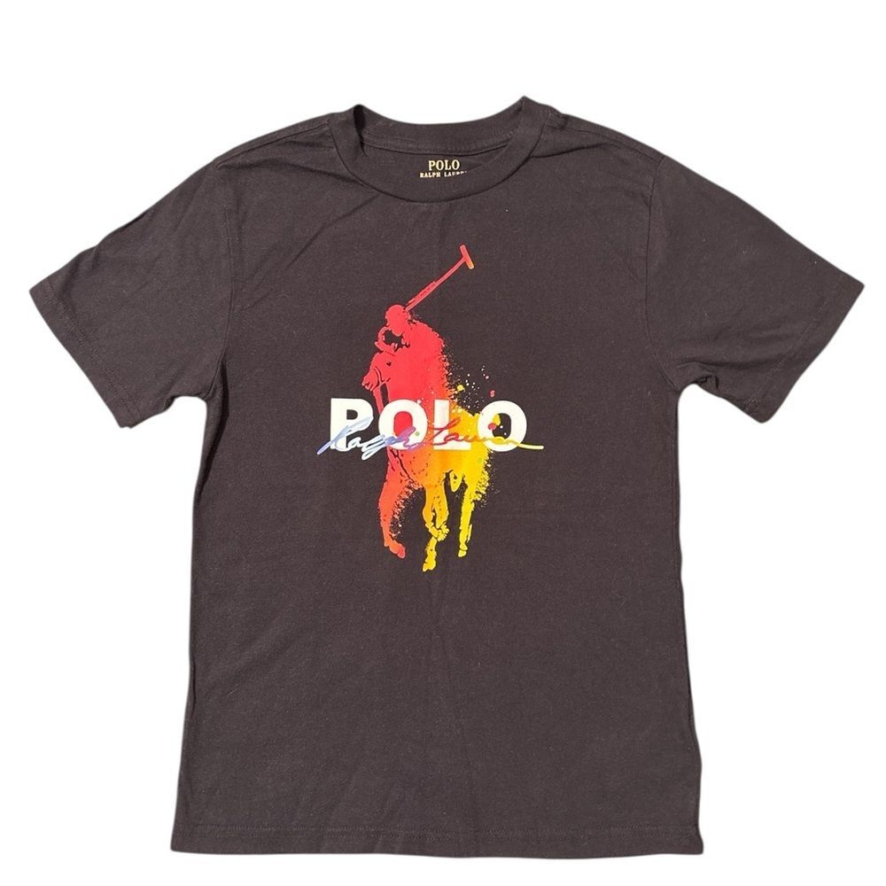 Polo Ralph Lauren Shirt Boys Small Size 8 Black Paint Splatter Big Pony